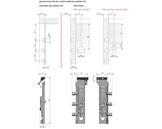 Kastophanger APC3 rechts met 3 duvels 10mm, verzinkt