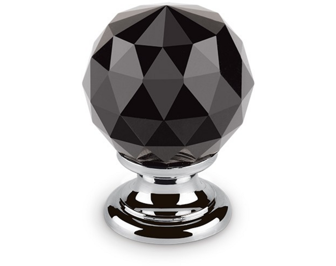 Knop CRYSTAL zwart, 30mm, voet massief messing glans chroom