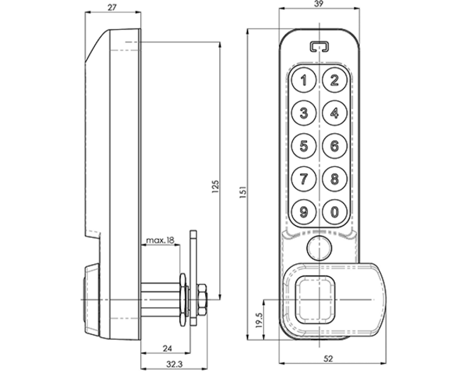 Mauer ELLcam 2.0 pincodeslot, horizontaal links, zwart