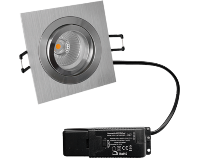 Smooth kantelbare inbouwspot vierk. Aluminium + Triac driver