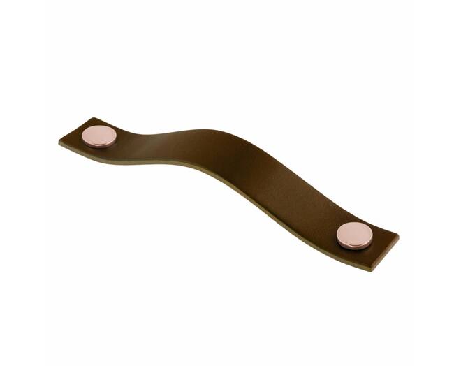 Greep leer bruin 25x128mm met bevestiging koper