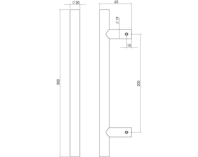 Deurgreep T-model ø 20mm 300mm mat zwart