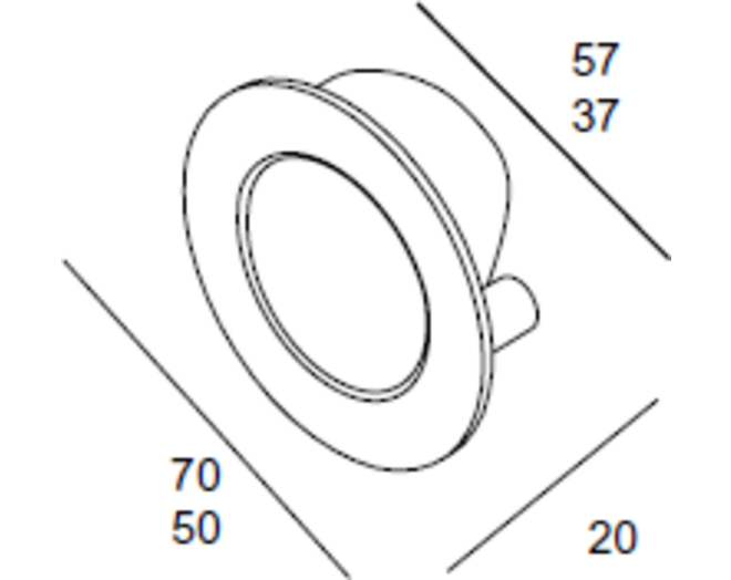 Komgreep rond 70mm mat metallic aluminium, boring 57mm