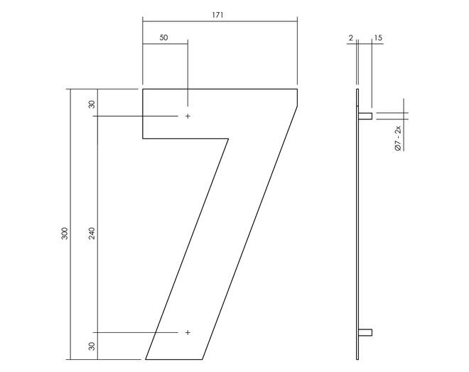 Huisnummer 7 XL hoogte 30cm RVS/mat zwart