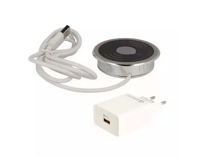 Draadloze oplader, diameter 60mm, chroom/zwart