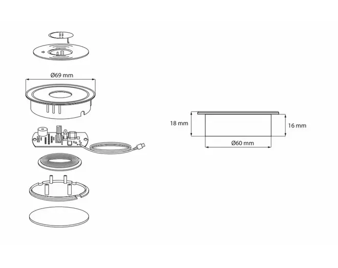 Draadloze oplader, diameter 60mm, chroom/zwart