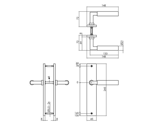 Deurkruk Bau-Stil op schild 245x45 mm blind