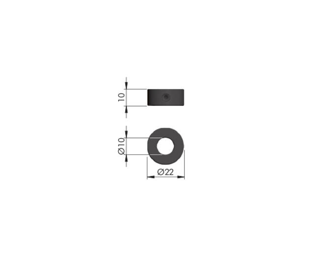 Afstandsring 10mm (als dieptestop) gat 10mm, diameter 22mm