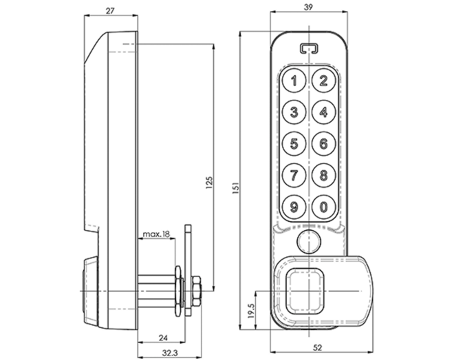 Mauer ELLcam 2.0 pincodeslot, horizontaal rechts, zwart