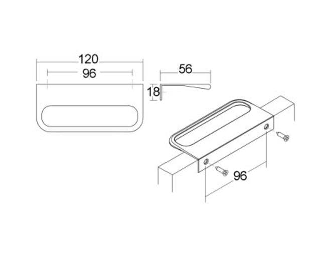Greep Rim 120x96x18mm RVS look