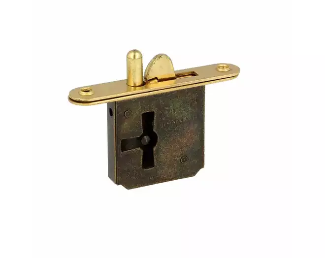 Insteekslot met pen en haak, messing afgeronde frontplaat,
