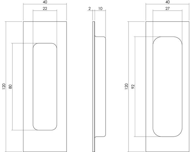 Schuifdeurkom rechthoek 120x40mm blind mat zwart