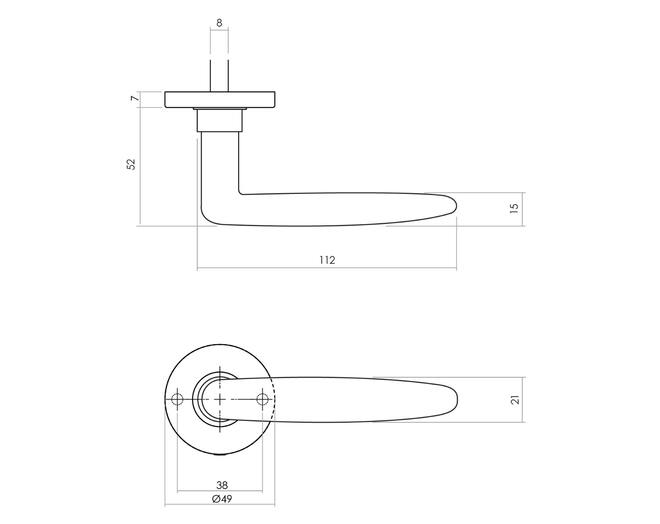 Deurkruk Sophie met rozet ø49x7mm verdekt messing getrommeld