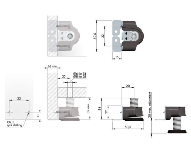 Stelvoet  INTEGRATO TECH A, 20mm verstelbaarheid, montage