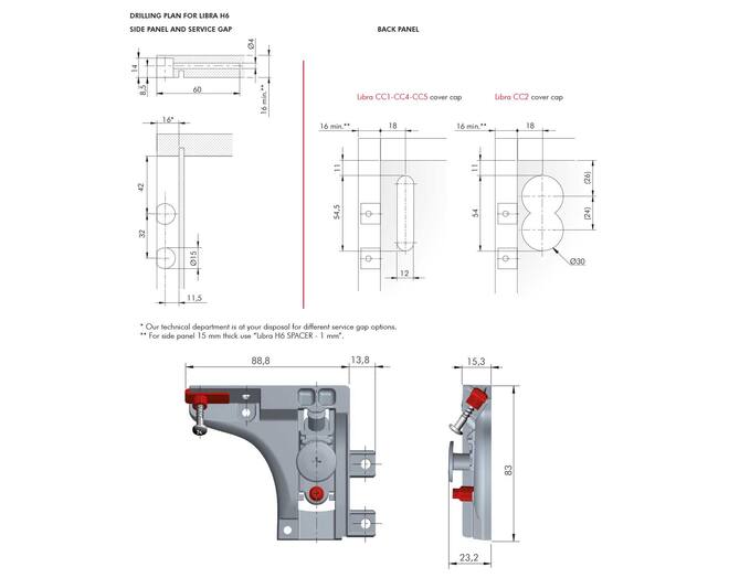 Kastophanger LIBRA H6 links, twee pennen 15mm