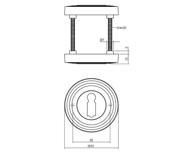 Rozet met sleutelgat ø55x10mm messing titaan PVD