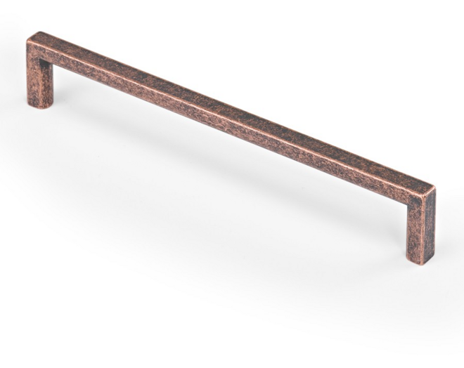 Greep BASIC rustiek koper 136x8x28mm, hartmaat 128mm