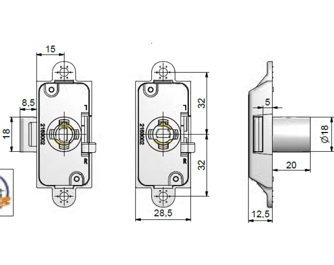Oplegslot P2 vernikkeld penmaat 15mm links en rechts