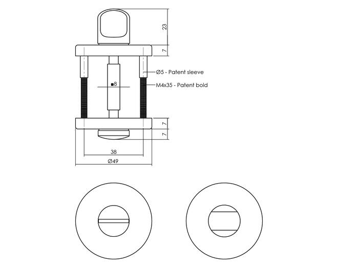 Rozet met toilet-/badkamersluiting ø49x7mm grijs