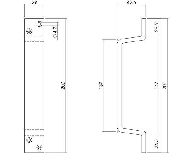 Meubelgreep mat zwart 200x29mm, hoogte 42.5mm