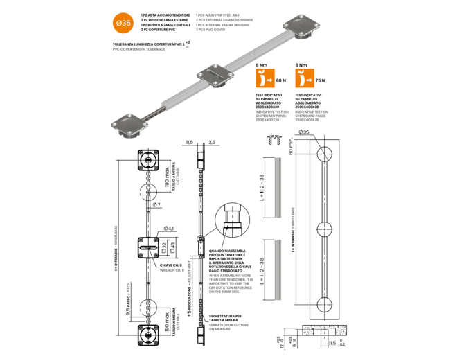 Deurspanner TN103 H = 2329mm VE=25, in te korten tot 1980mm
