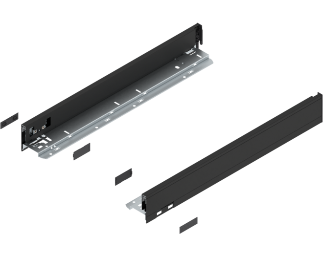 Legrabox ladezijde N 500mm, carbon zwart, hoogte 66,5mm