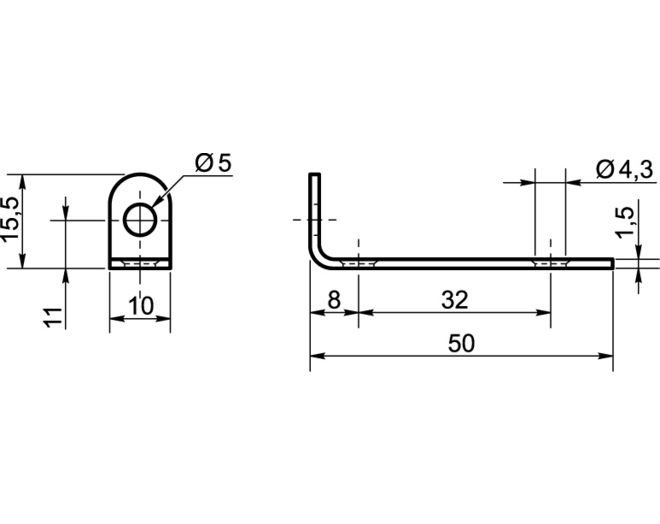 Verbindingshoek 50 x 10 x 15,5 x 1.5mm verzinkt
