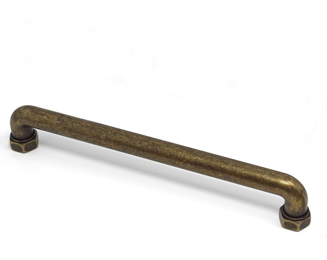 Greep TUBE antiek messing 212x14x34mm, hartmaat 192mm