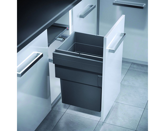 Afvalsysteem 55L donkergrijs met softclose geleiders