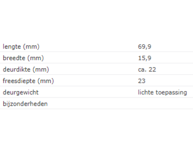SOSS 208 NP / 16x070 mm / deurdikte ca. 22 mm / vernikkeld