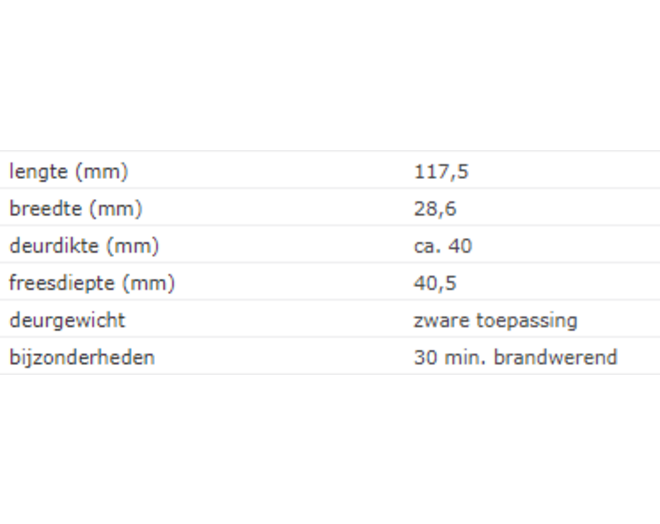 SOSS 218 NP / 28x117 mm / deurdikte ca. 40 mm / vernikkeld