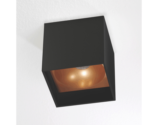 Plafondspot Almeria vierkant opbouw zwart/GOUD dimbaar IP20