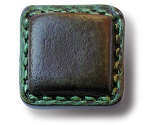 Knop nylon "groen leder met stiksels" 40x40mm
