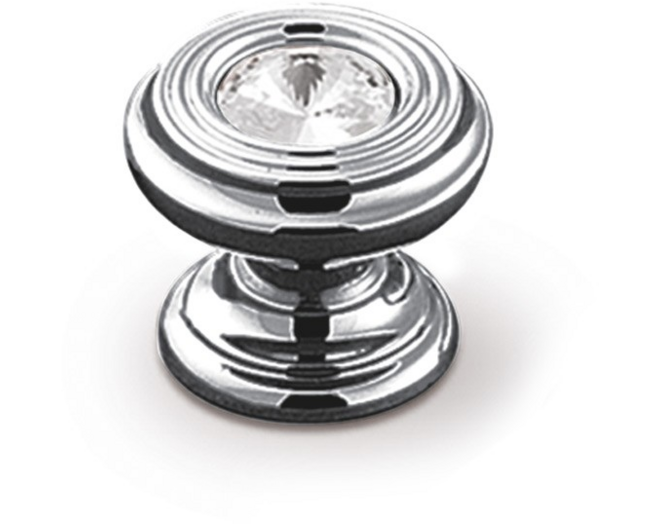 Knop 25mm, glans chroom met SWAROVSKI CRYSTAL inleg