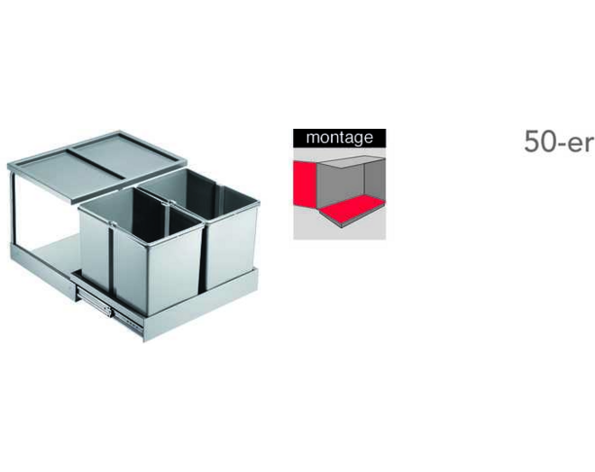 Inbouwafvalemmer Shorty-Automatic, 2x15L, zilver