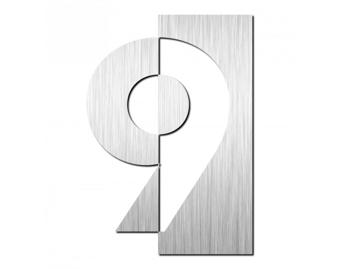 Huisnummer "9" hoogte 75mm, RVS geborsteld