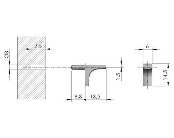 Plankdrager K Line vernikkeld, stift 3mm