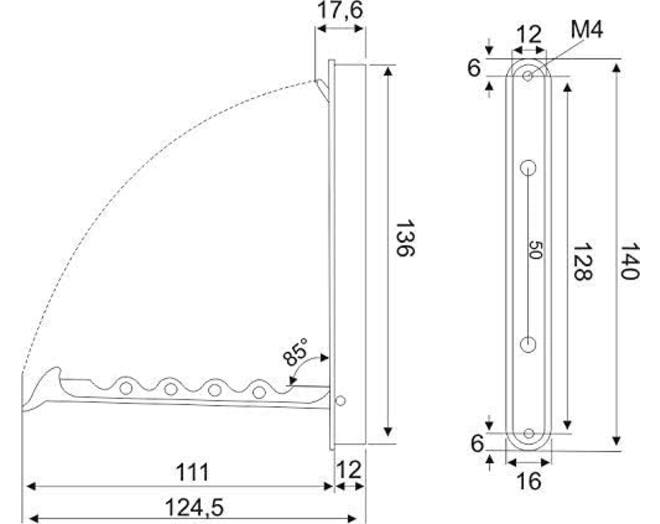 Jashaak uitklapbaar mat chroom, infrees 140x16mm/128mm