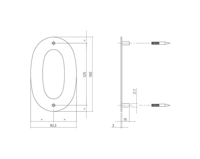 Huisnummer 0 150x2mm RVS geborsteld