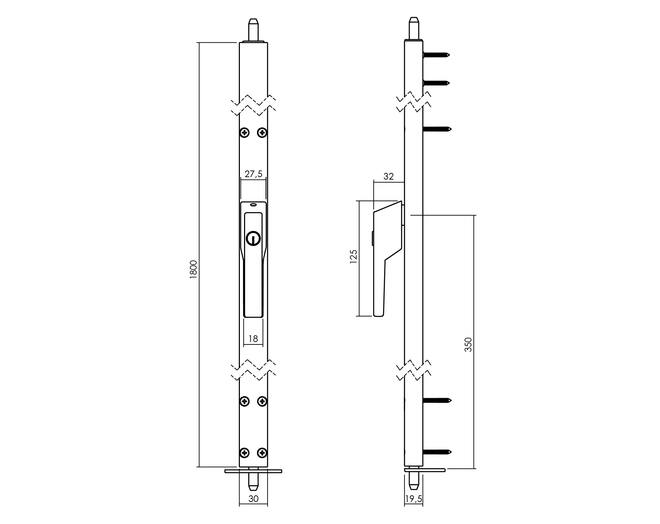 Raamespagnolet afsluitbaar Links 1800mm aluminium