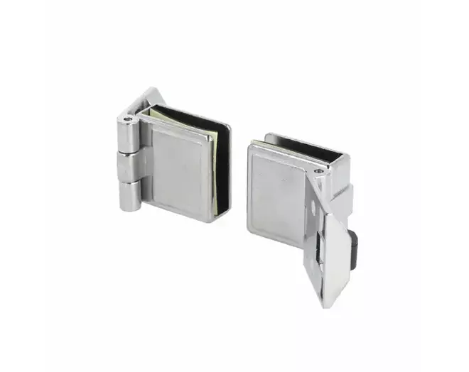 Glasdeurscharnier glans chroom met snapper,tot 6mm inliggend