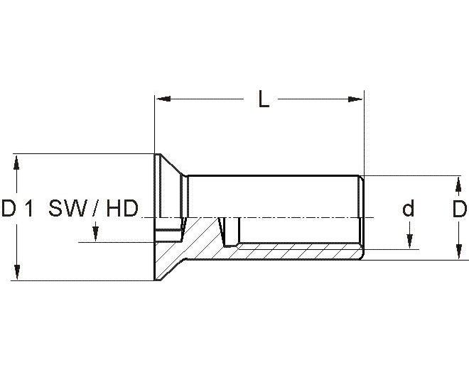 Busmoer platkop, M6, zwart verzinkt, lengte totaal 20mm