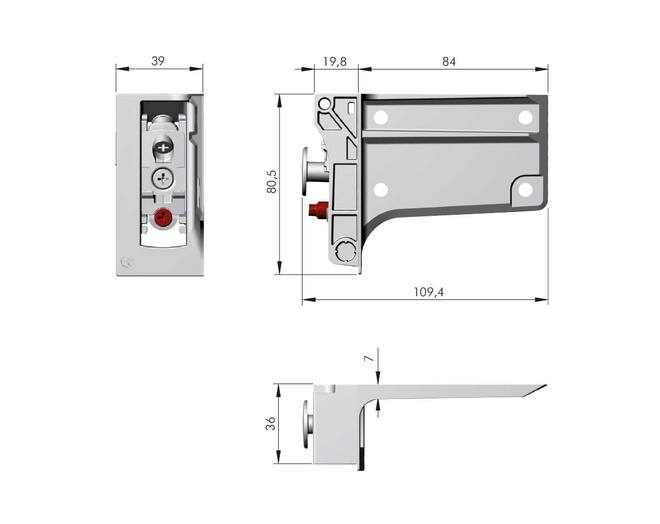 Kastophanger LIBRA H7 rechts, voor alu profiel, om te schroe