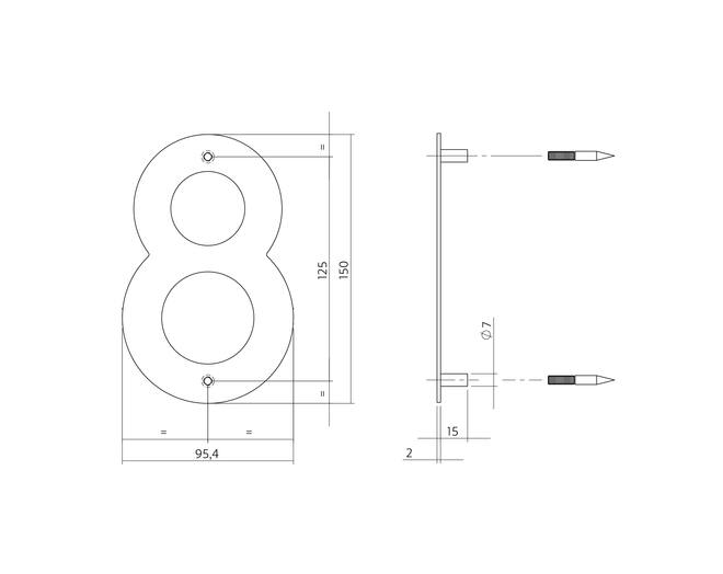 Huisnummer 8 150x2mm RVS geborsteld