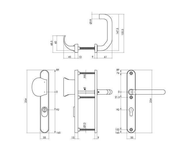 VD-beslag smal ovaal SKG3 PC 92mm+kerntrekbev. RVS geborstel