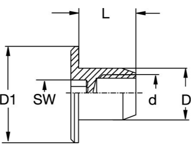 Busmoer M6x20mm, kop 19mm, staal verzinkt, SW 5