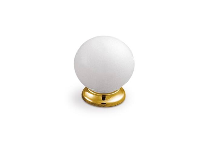 Knop kunststof wit diameter 28mm voet glans vermessingd