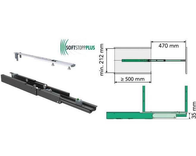 Geleider antraciet Dispensa 500mm incl. soft close