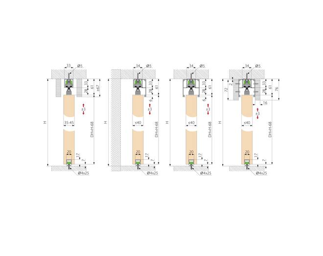 Spaceship 80 W voor schuifdeur deurdikte v.a. 24mm, tot 80kg
