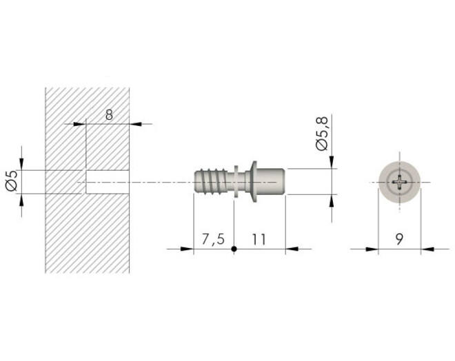 Europen verzinkt voor Flipper, diameter 5.8x19.6mm, L=7.5mm